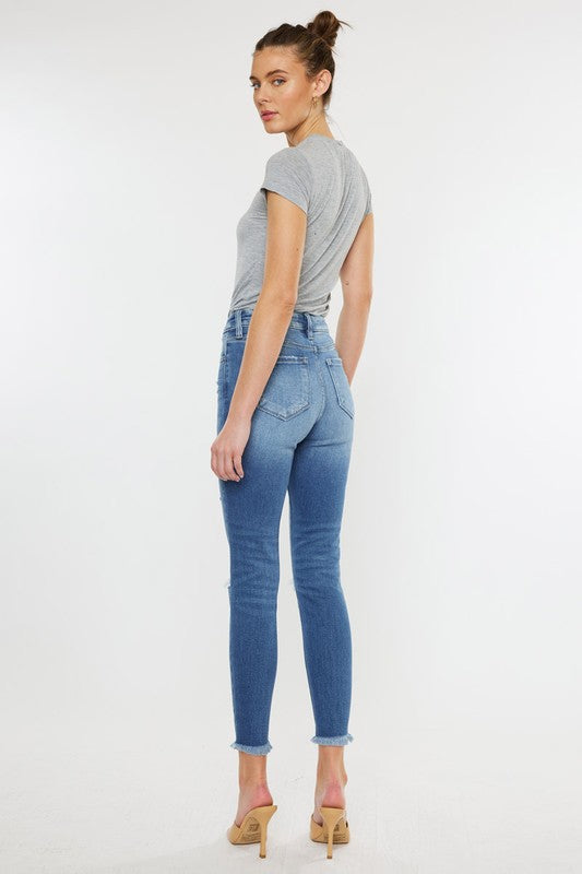 Jamie High Rise Fray Hem Ankle Skinny Jeans