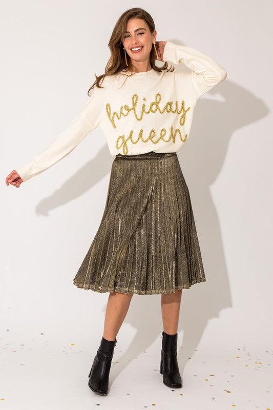 Loren Lurex Fabric Pleated Midi Skirt