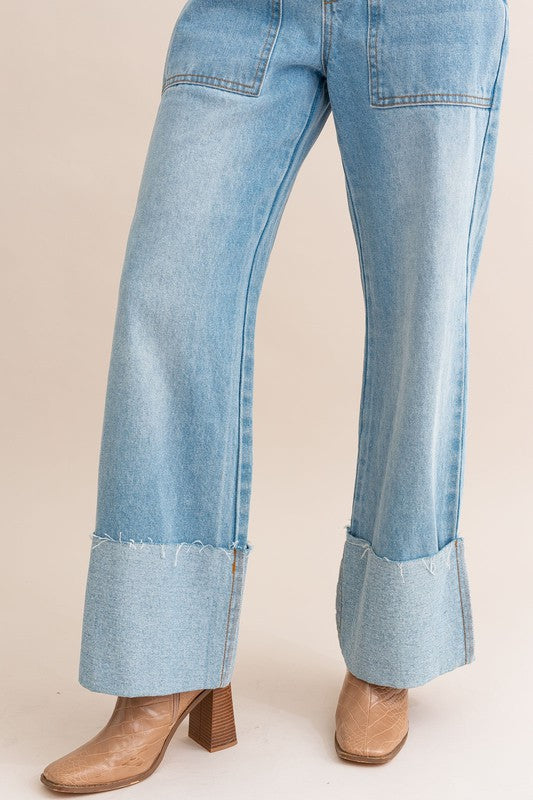 Andi High-Waisted Wide Leg Cuffed Jeans