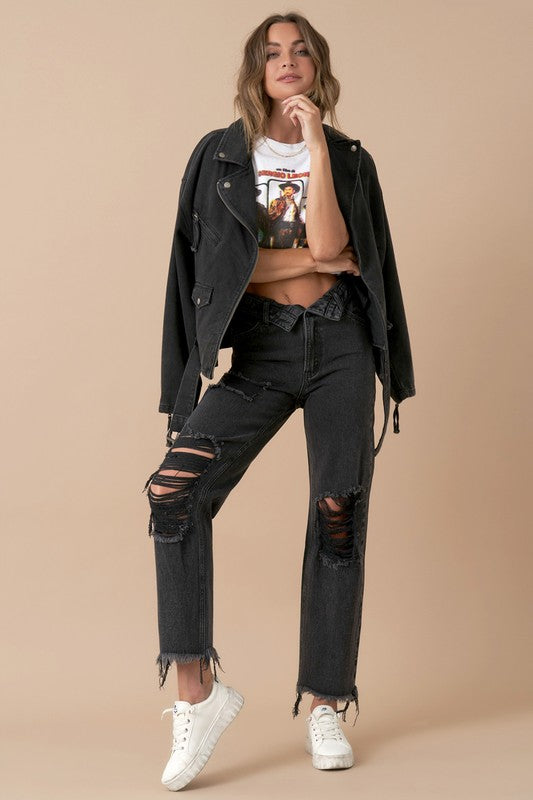 Camilla Frayed Flip Waist Straight Jeans