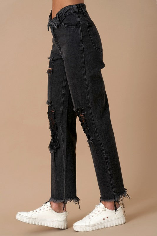 Camilla Frayed Flip Waist Straight Jeans