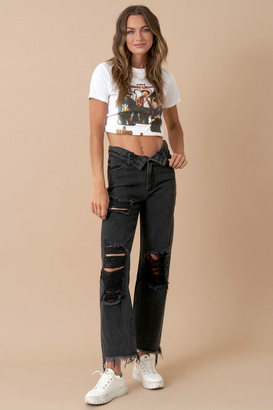 Camilla Frayed Flip Waist Straight Jeans