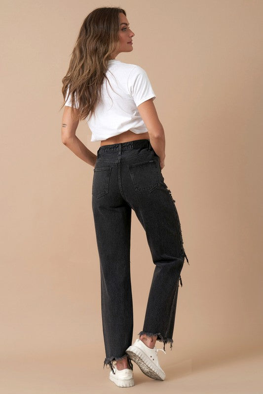 Camilla Frayed Flip Waist Straight Jeans