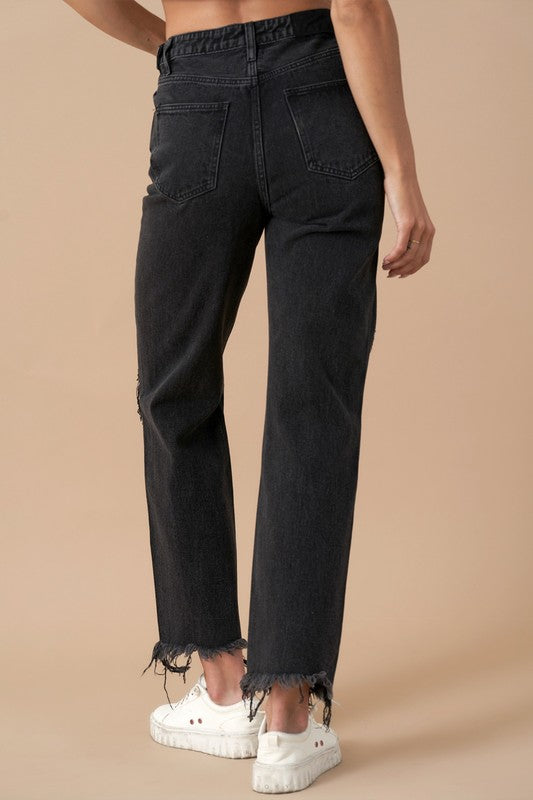 Camilla Frayed Flip Waist Straight Jeans