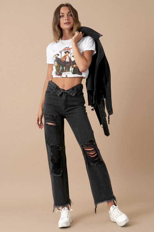 Camilla Frayed Flip Waist Straight Jeans