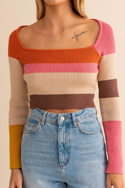 April Long Sleeve Color Block Stripe Knit Top