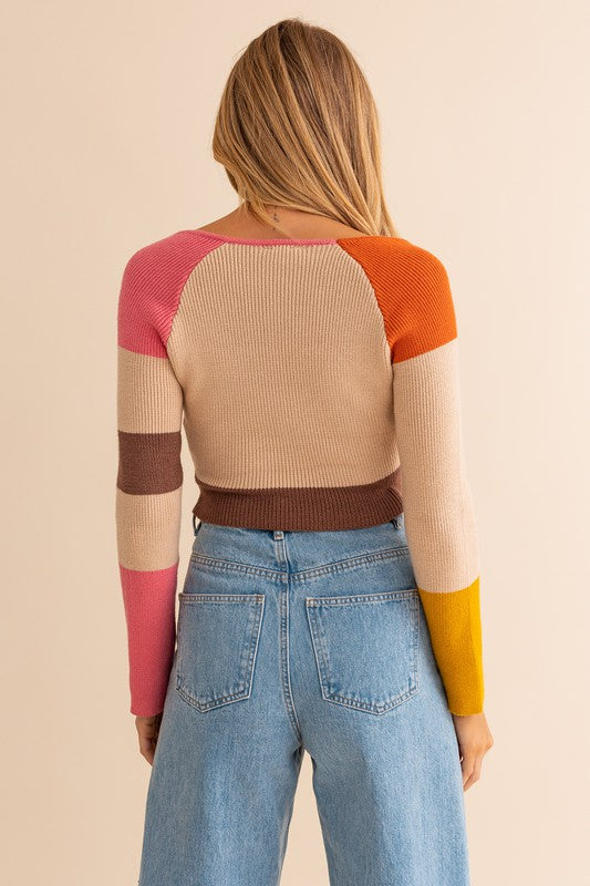 April Long Sleeve Color Block Stripe Knit Top