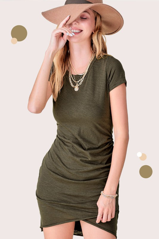 Valentine Soft Ruched Round Neck Short Sleeve Mini Dress