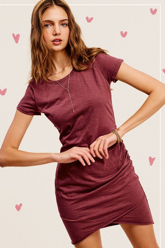 Valentine Soft Ruched Round Neck Short Sleeve Mini Dress