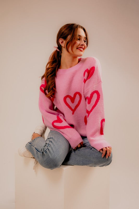 Love Round Neck Heart Printed Sweater