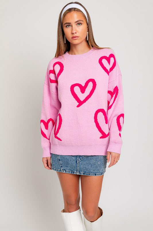 Love Round Neck Heart Printed Sweater