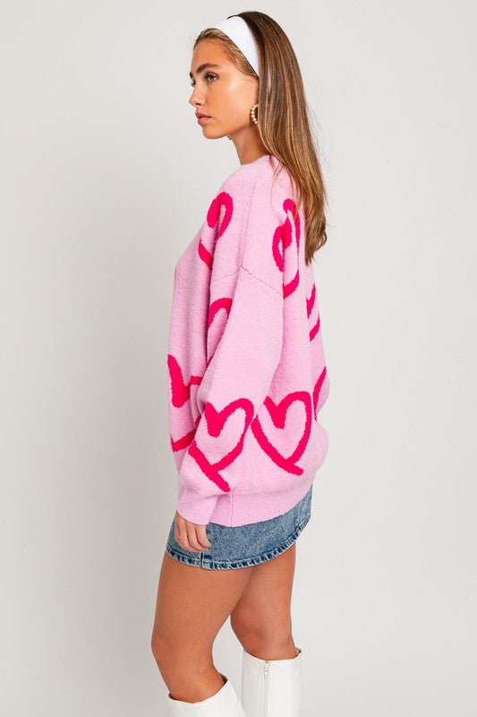 Love Round Neck Heart Printed Sweater