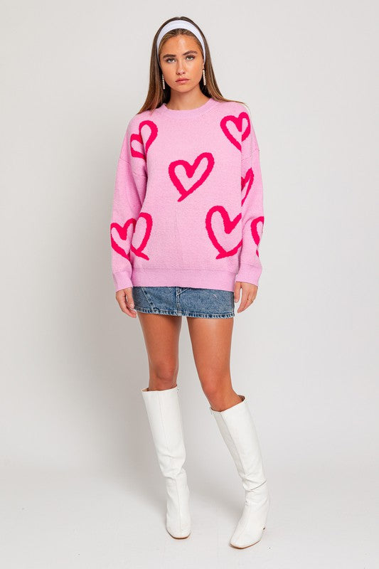 Love Round Neck Heart Printed Sweater