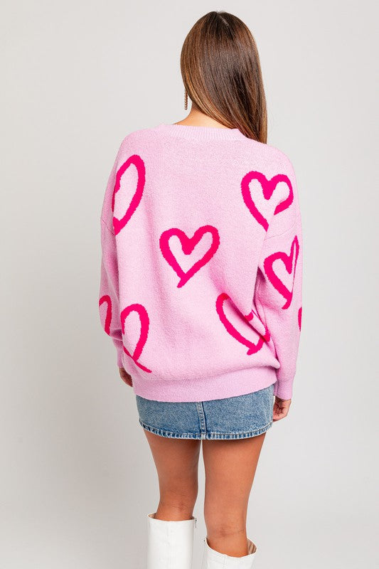 Love Round Neck Heart Printed Sweater
