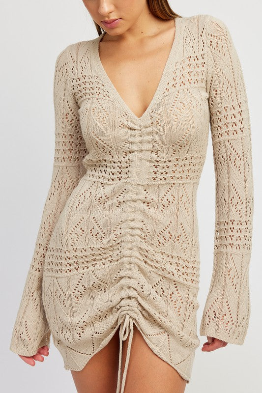 Valentina Ruched Crochet Mini Dress