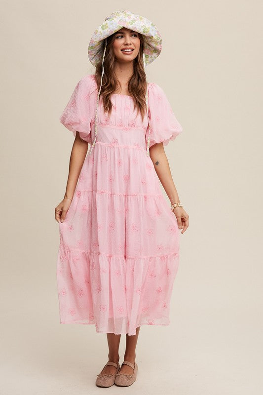 Dee Dee Flower Embroidered Puff Sleeve Maxi Dress