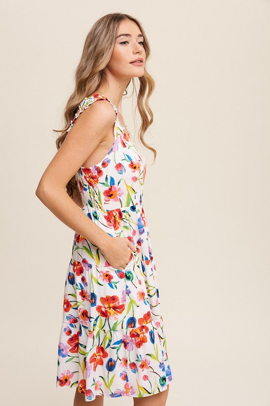 Raven Flower Print Square Neck Dress