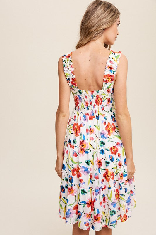 Raven Flower Print Square Neck Dress