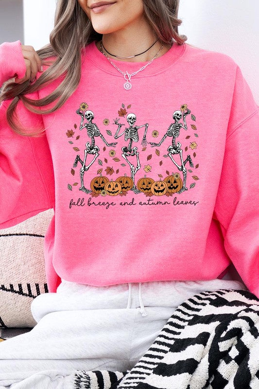 Fall Breeze Skeleton Graphic Fleece Sweatshirts