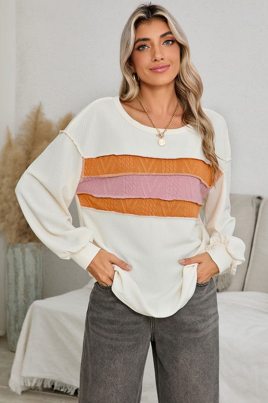 Jenny Seam Patchwork Drop Sleeve Top
