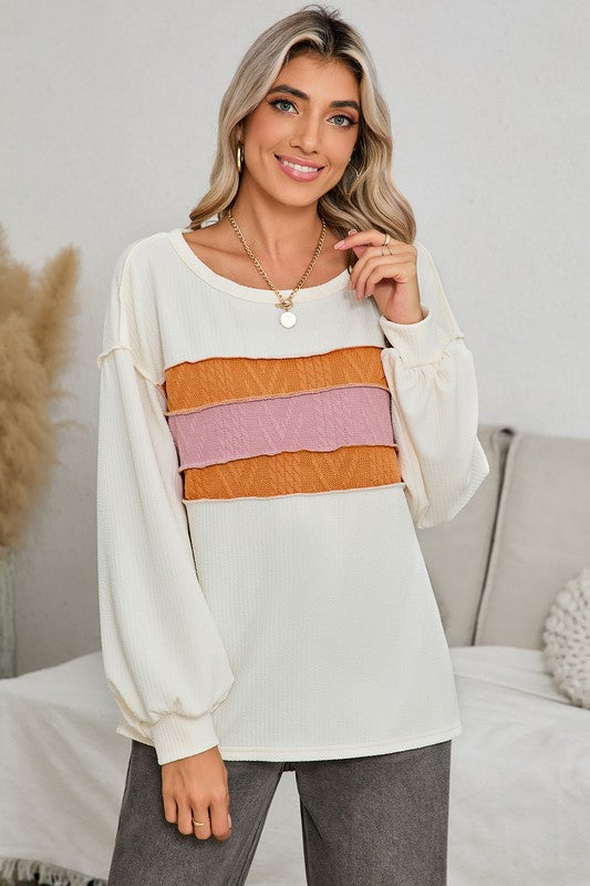 Jenny Seam Patchwork Drop Sleeve Top
