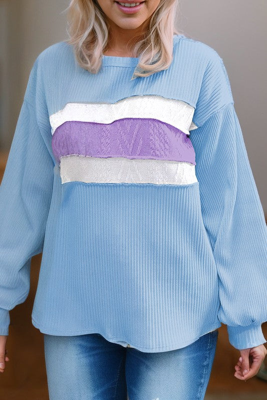 Jenny Seam Patchwork Drop Sleeve Top