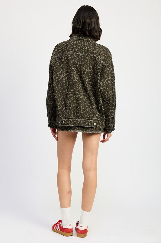 Leopard Oversized Denim Jacket