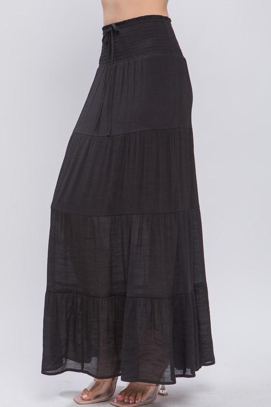 Camilla Smocked Maxi Skirt || Black