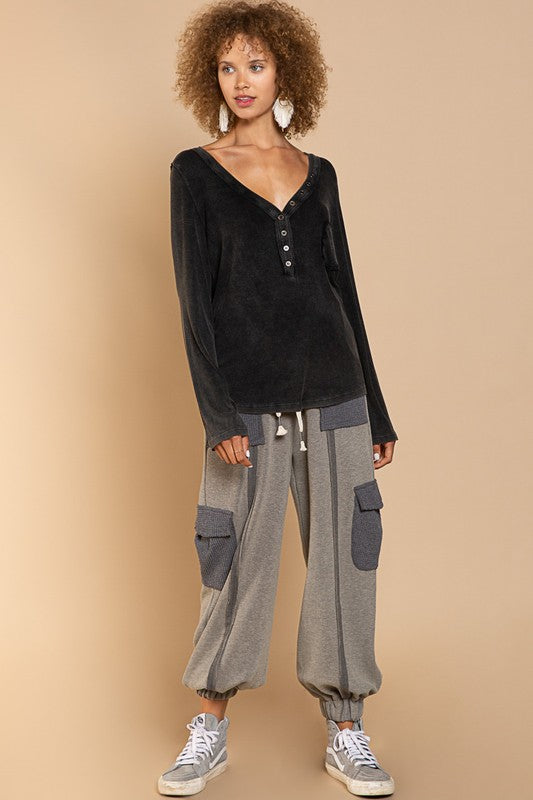 Cici V-neck Button Down Long Sleeve Top