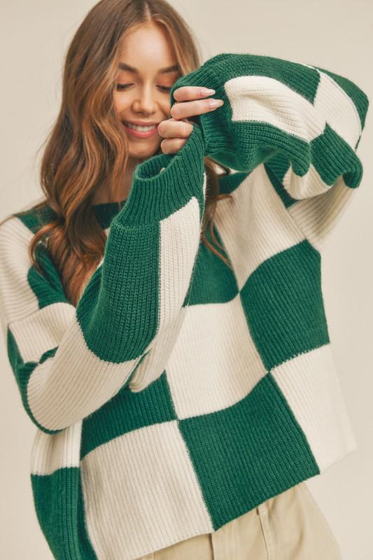 Cassia Checkered Sweater ||Hunter