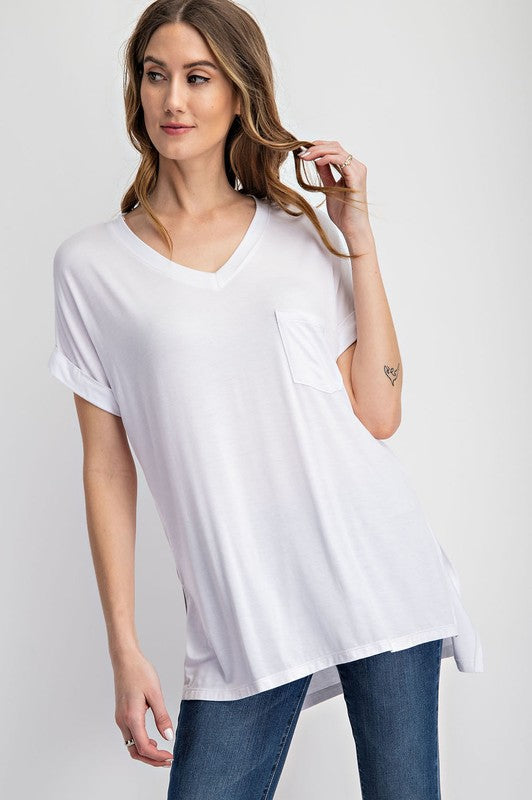 Catie V Neck Basic High-Low Hem Top