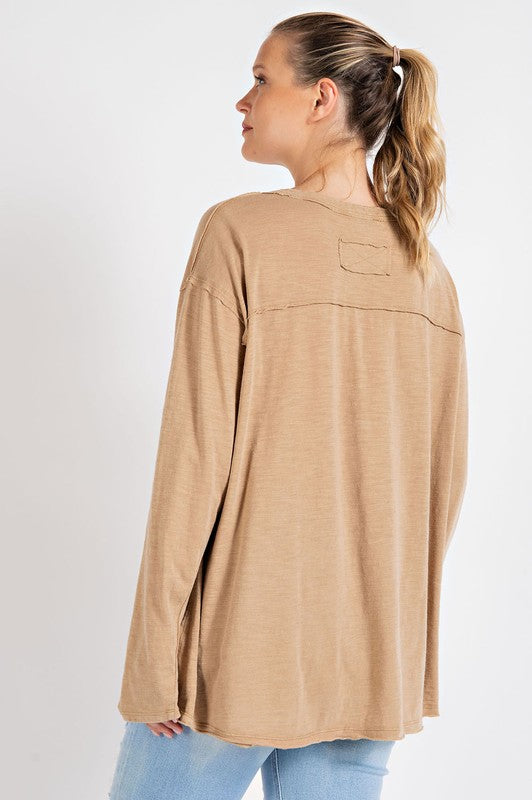 Avery Mineral Washed Round Neckline Long Sleeves Top