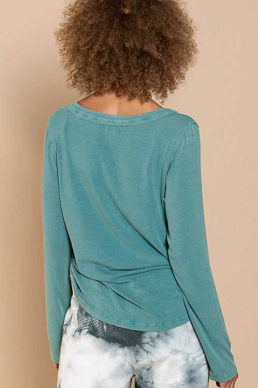 Cici V-neck Button Down Long Sleeve Top