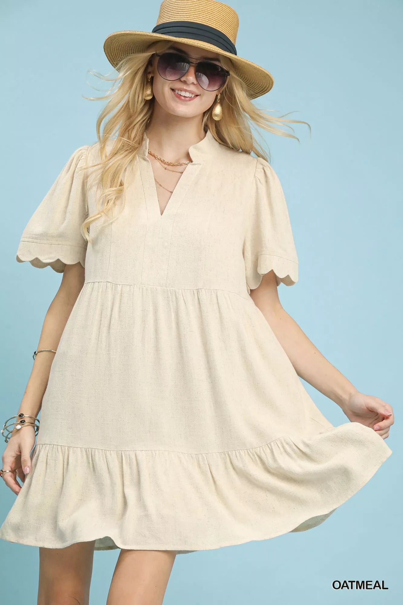 babydoll linen dress Loose Linen Dress With Long Sleeves, Knee Length Babydoll Dress