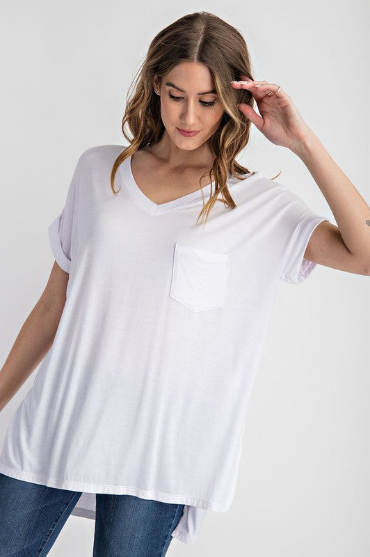 Catie V Neck Basic High-Low Hem Top