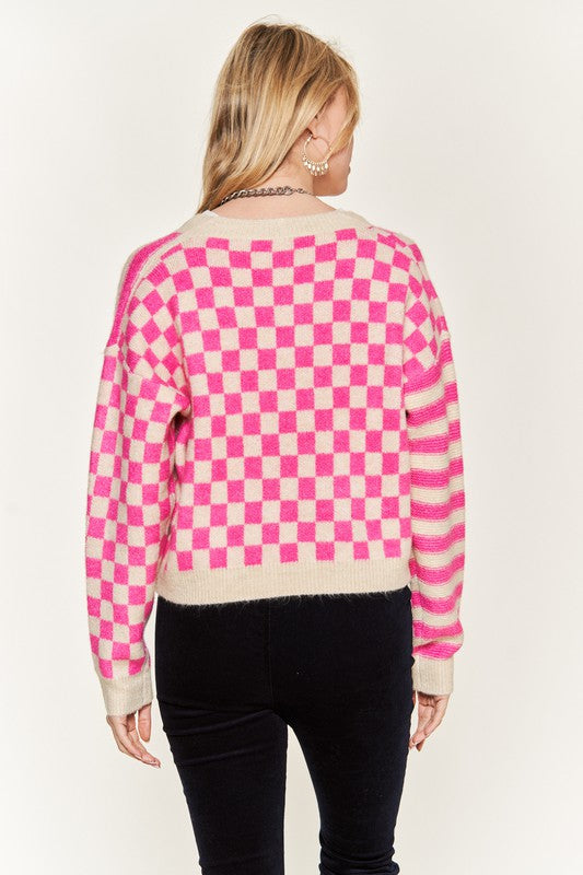 June Contrast pattern Sweater Cardigan