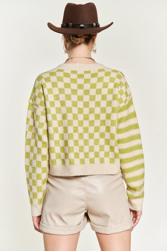 June Contrast pattern Sweater Cardigan