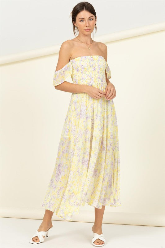 Stacie Pastel Florals Smocked Midi Dress