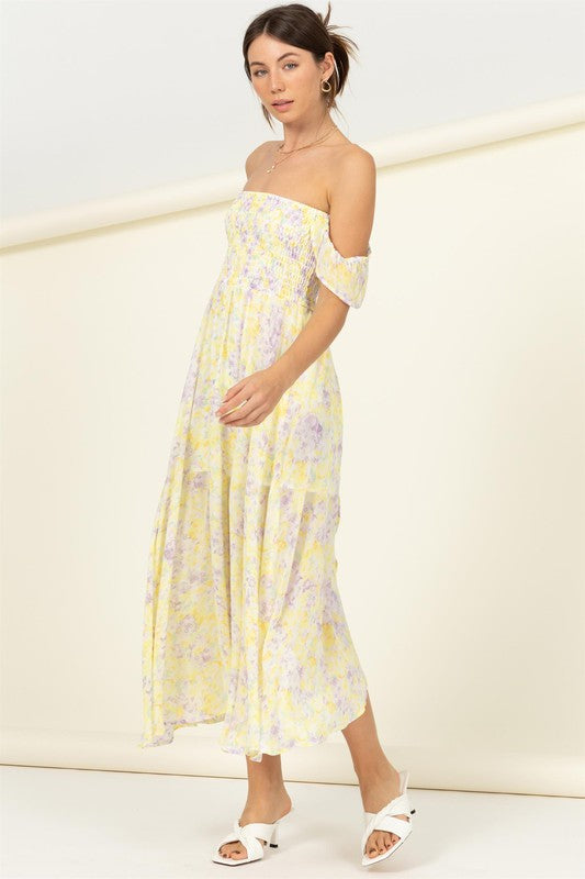 Stacie Pastel Florals Smocked Midi Dress
