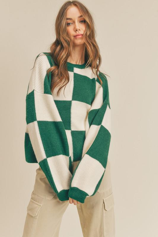 Cassia Checkered Sweater ||Hunter