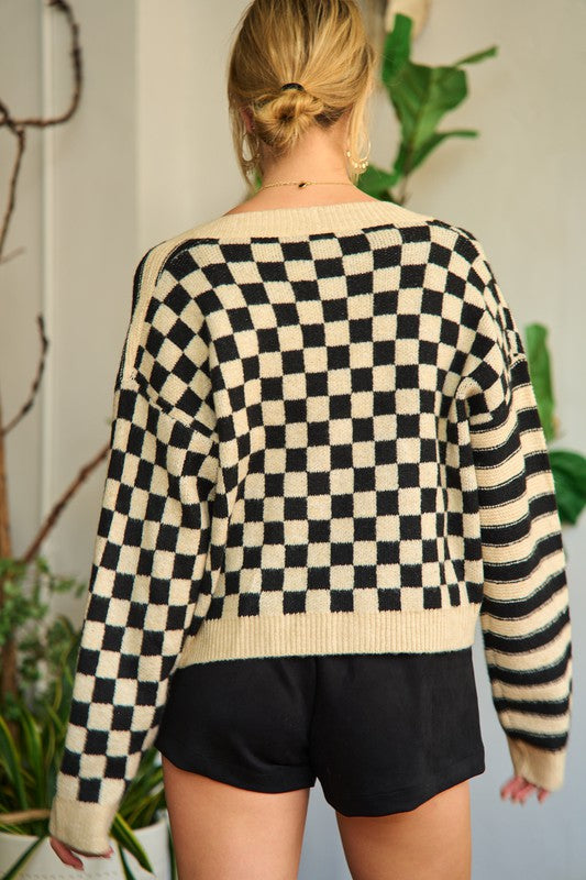 June Contrast pattern Sweater Cardigan