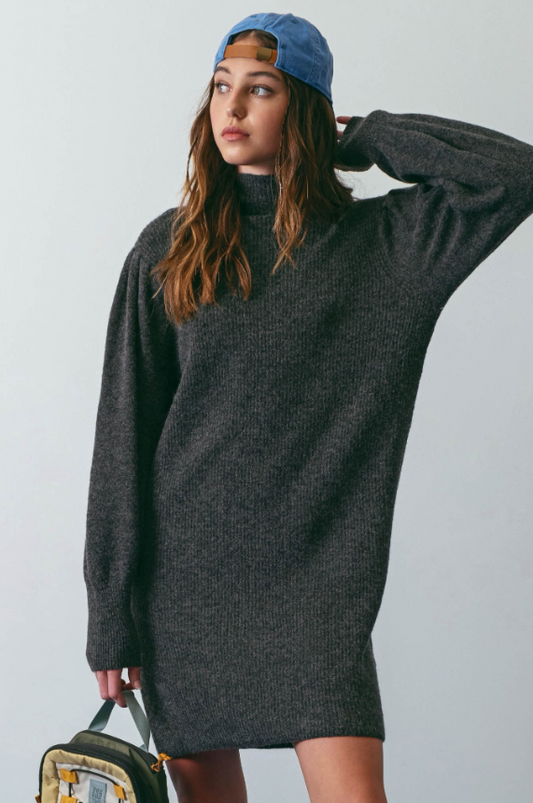 Maya Mock Neck Sweater Dress || Charcoal