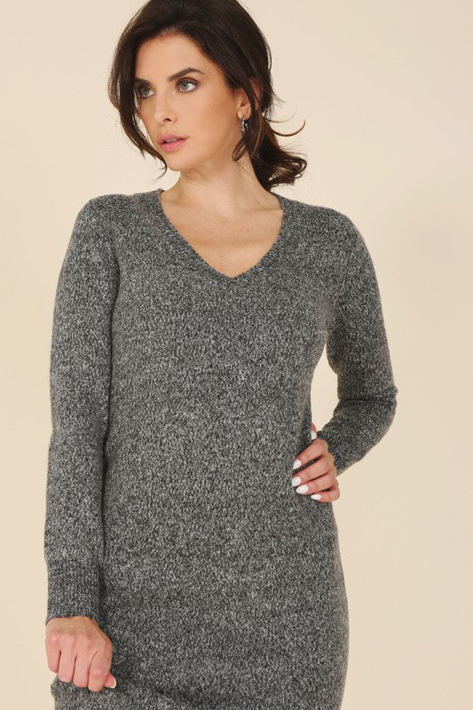 Selena V-neck sweater maxi dress