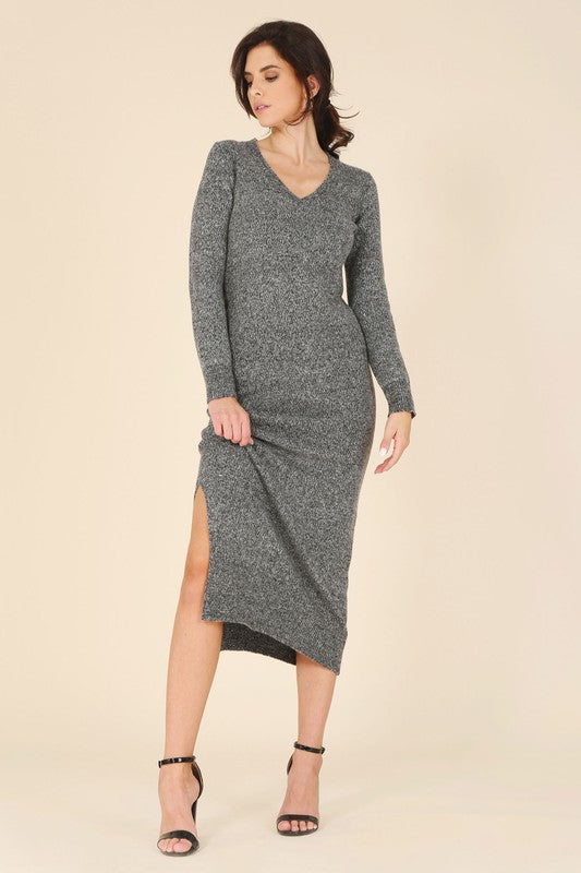 Selena V-neck sweater maxi dress