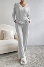 Laura Ribbed Knit V Neck Slouchy Two-piece Outfit