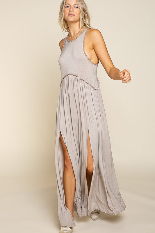 Vanessa Stone Washed Side Slit Cut Out Maxi Dress