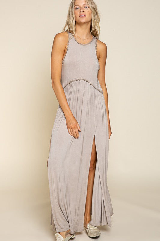 Vanessa Stone Washed Side Slit Cut Out Maxi Dress