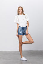 Gemma Released Frayed Hem Ripped Denim Shorts