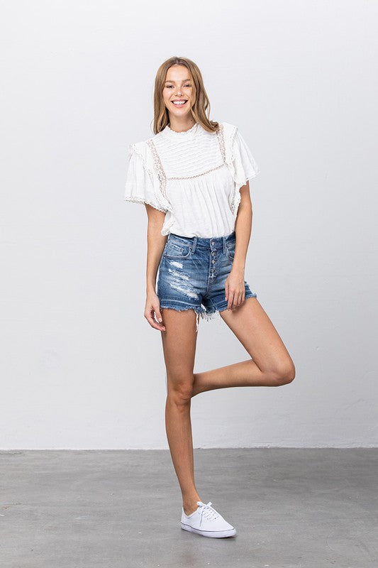 Gemma Released Frayed Hem Ripped Denim Shorts