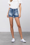 Gemma Released Frayed Hem Ripped Denim Shorts